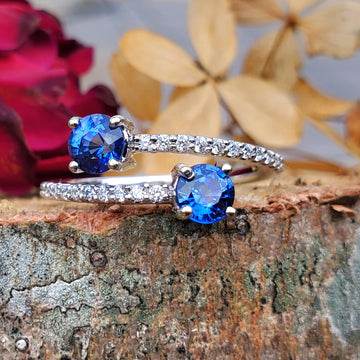 14 Karat White Gold Two Sapphire & Diamond Open Bi-pass Ring DCR-24700